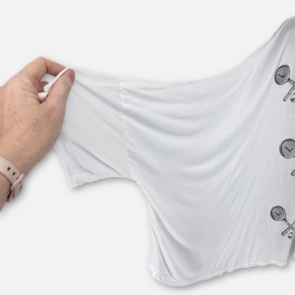 Lauren Moshi NEW Angel Oversized T-Shirt w/ Mini Tennis Rackets Size M/L White - Picture 3 of 11